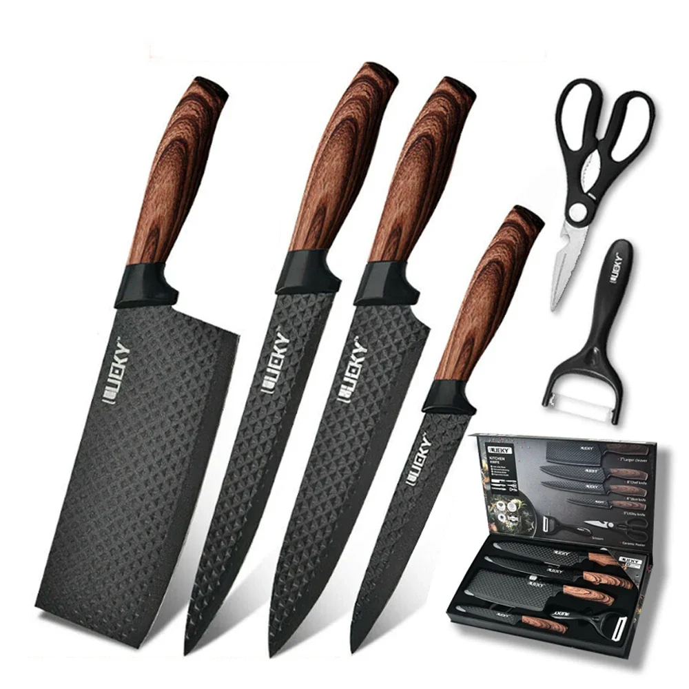 Kitchen Knives Stainless Steel 6 PCS Gift Sets Cleaver Slicing Utility Chef Knife Scissors Peeler Fruit Slicer Fish Meat Cleaver