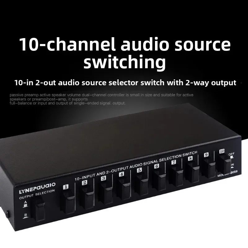

10-in 2-out Audio Signal Selector Switcher for Headphones and Speakers, Bidirectional Switching 2-in 10-out, Lossless