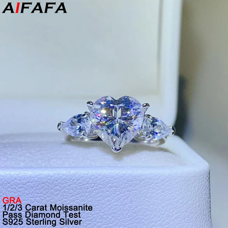 

1/2/3 Carat D Color VVS1 Heart Moissanite Rings for Women S925 Silver Moissanita Lab Diamond Proposal Finger Ring Jewelry GRA