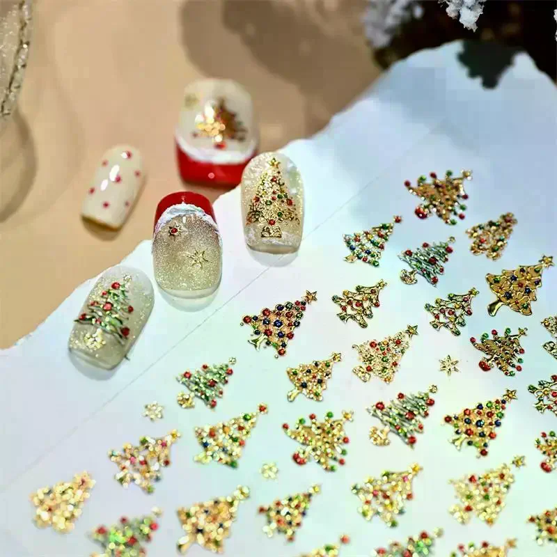 Bonito estilo de natal bola de cristal luzes coloridas árvore de natal arte do prego impressão adesivos manicure decalques adesivos decoração do prego presente