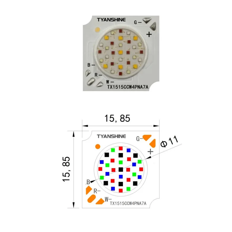 1515 RGBW COB LED Chip 50W 4-Color Full Color High CRI ≥90 115° Viewing Angle Integrated LED Bead