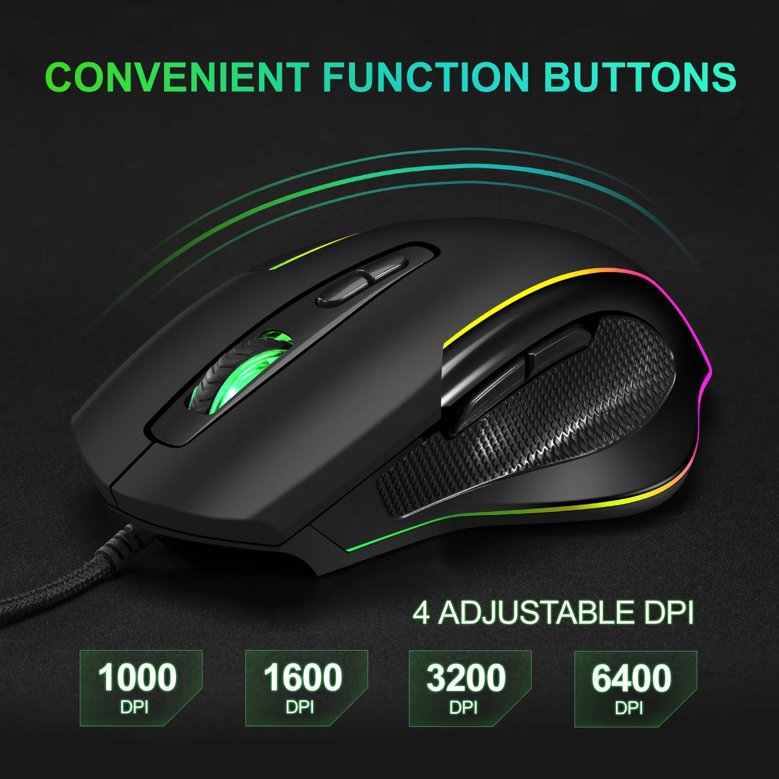 USB Wired Gaming Mouse 7 Button Backlit Ergonomic Mice 5500 DPI Backlight Adjustable Optical Mice for PC Gamer Computer Desktop