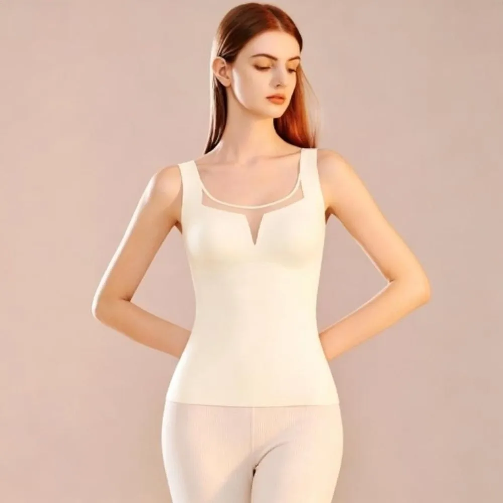 Undershirt Seamless Thermal Underwear with Chest Pad Sleeveless Base Layer Vest Keep Warm Autumn Winter Bottoming Camisole Daily