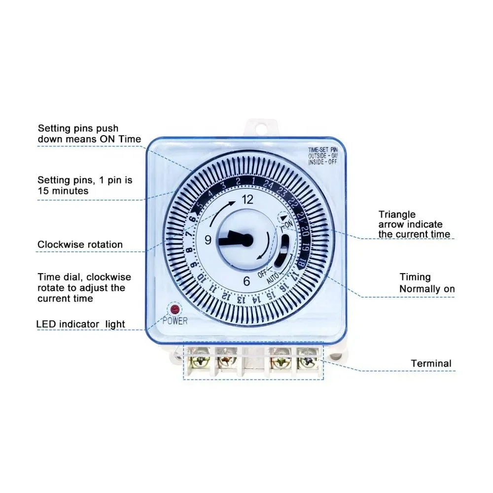 15 Minutes- 24 Hours with Dustproof  Mechanical Timer Witch 2 In 2 Out 16A 220V 50HZ for Home Appliance Commercial Purpose