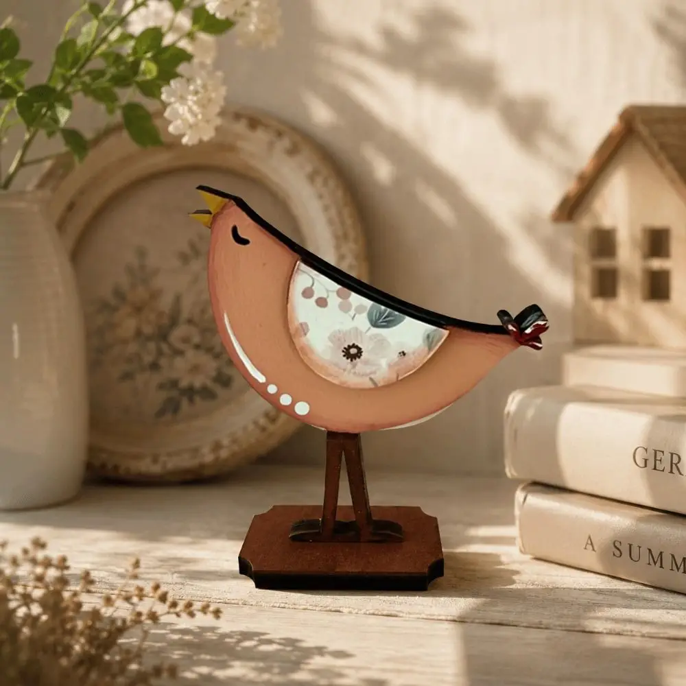 3pcs Nordic Style Wooden Bird Statue Sculptures Flower Seabird Ornaments Patchwork Home Decoration Desktop Ornaments Yard Decor