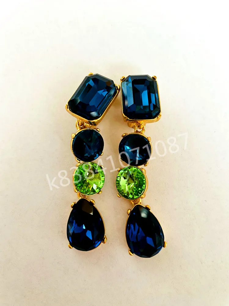 

Luxury Designer Jewelry Green Stone Unusual Earrings Gold Plated Sapphire Hanging Clip Earrings Christmas Gift Female