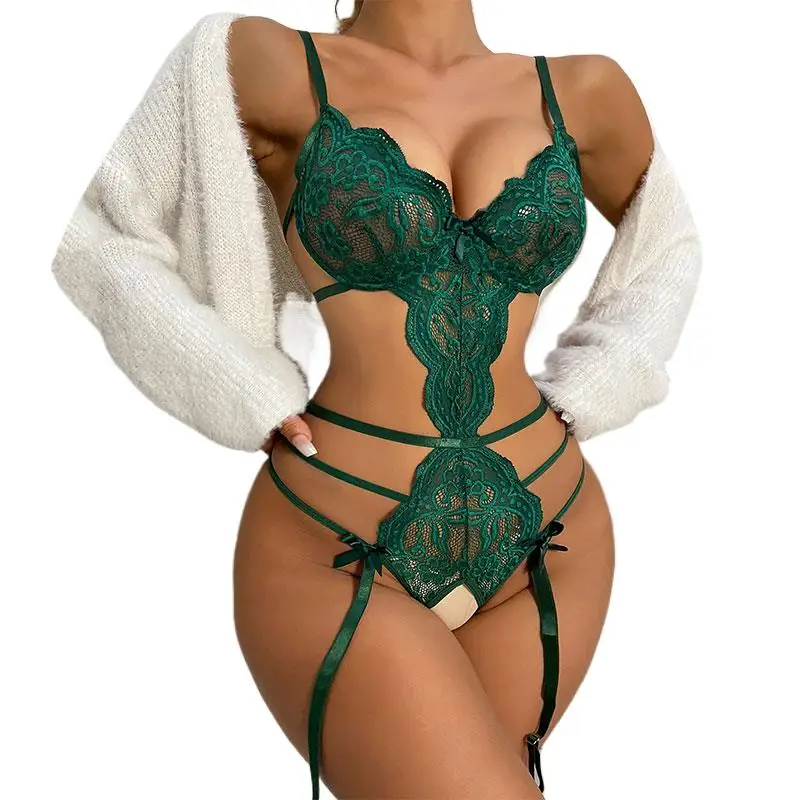 

Прозрачное сексуальное женское белье с вырезами, женское зеленое кружевное боди с глубоким V-образным вырезом и открытой спиной, порно, сексуальное нижнее белье с вырезами, эротические костюмы