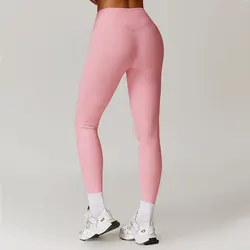 Wysokiej talii różowe prążkowane legginsy damskie spodnie do jogi bezszwowe Scrunch Push up rajstopy sportowe legginsy gimnastyczne spodnie do ćwiczeń i fitnessu damskie