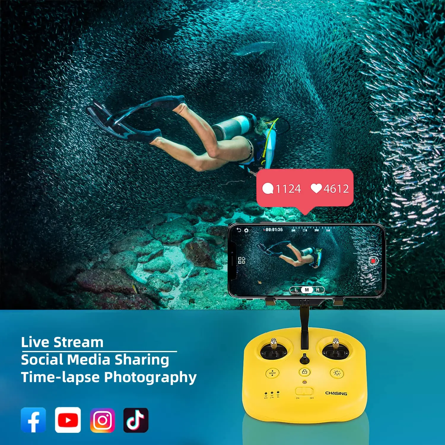 Dron submarino ROV con brazo robótico, cámara 4k Hd, Cable de 100m, Control de realidad virtual, Robot marino