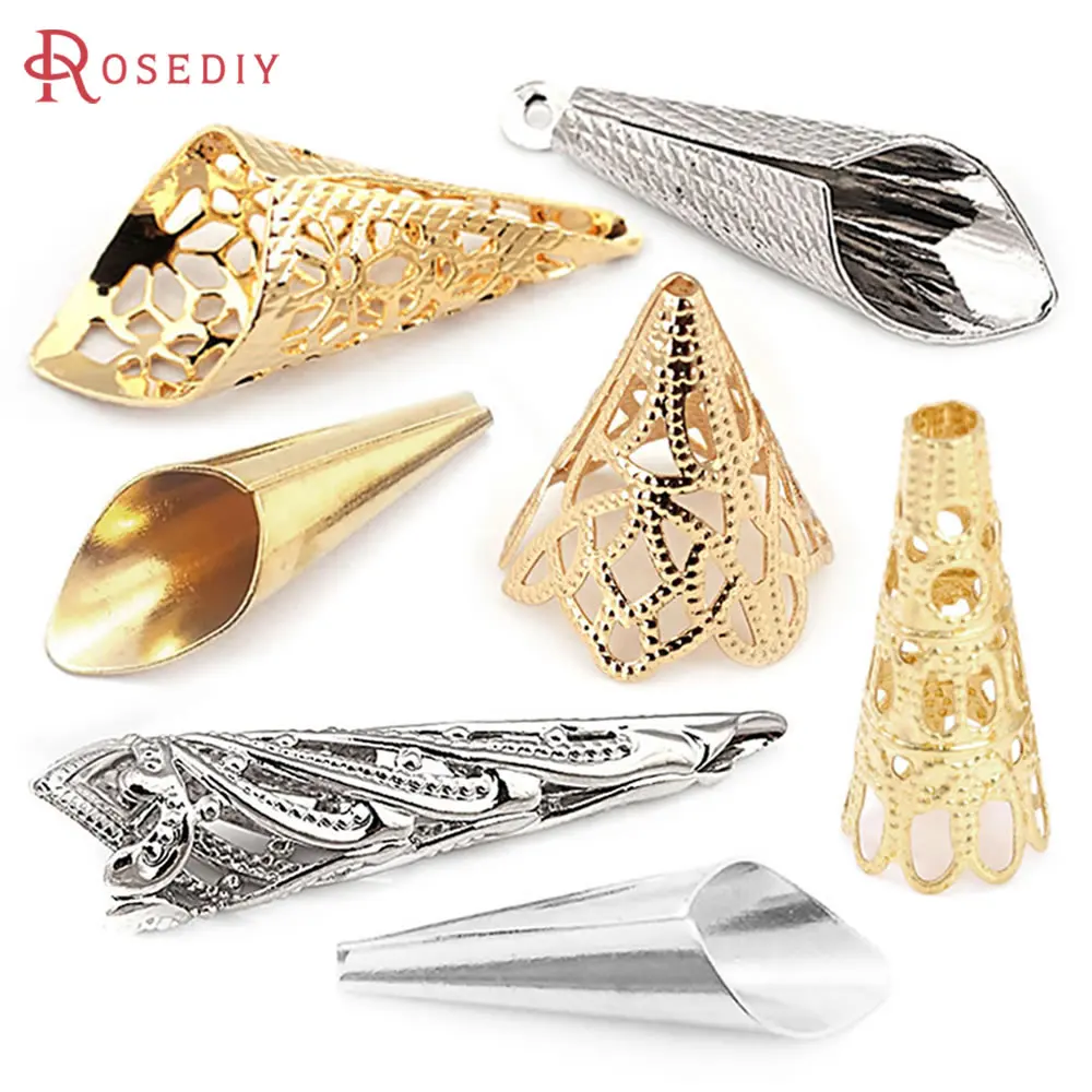 18K Gold Color Brass Long Beads Caps High Quality Diy Jewelry Making Supplies Necklace Earrings Accessories for Women