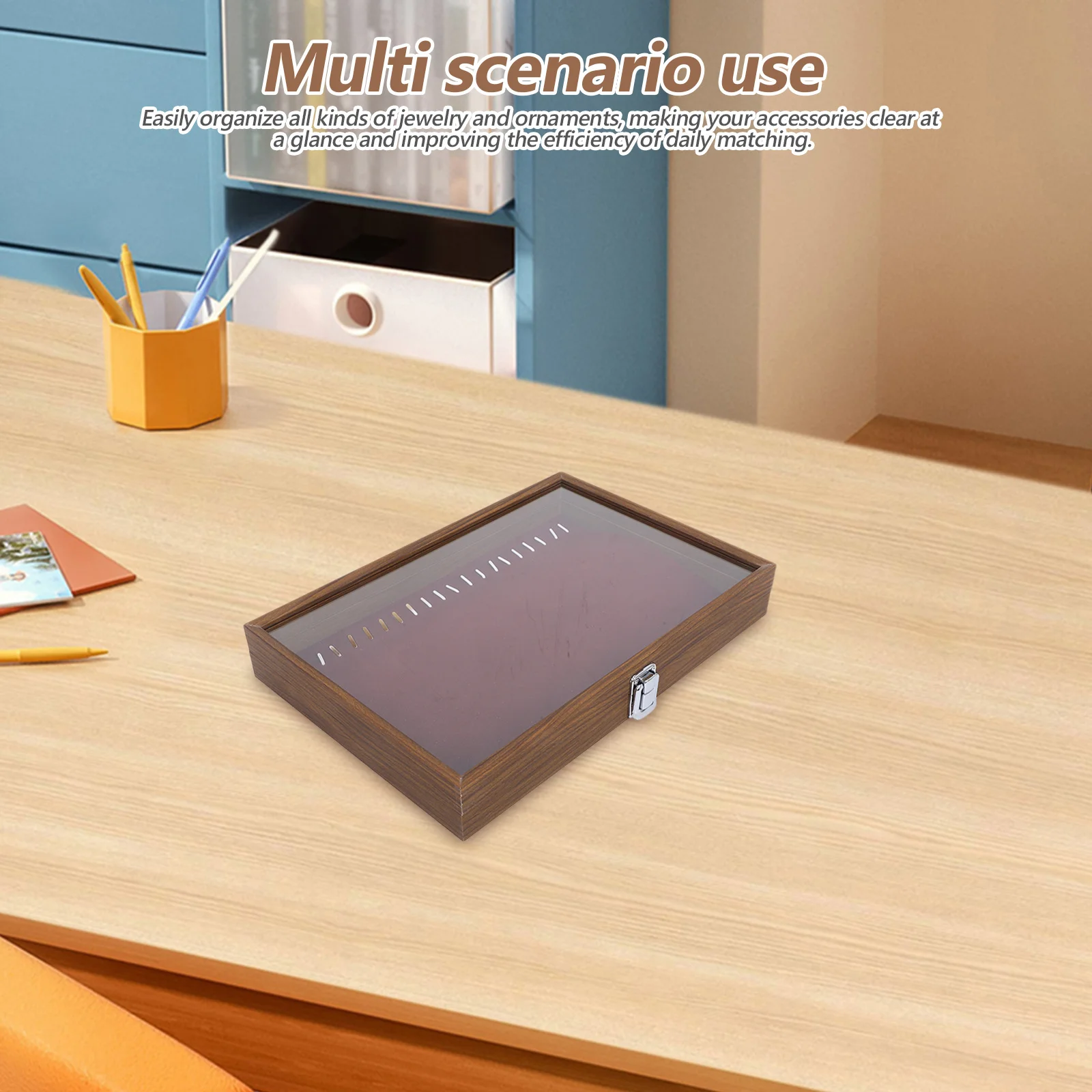 Wood Necklace Box Clear Window Jewelry Organizer Earrings Case Lint Liner Portable Travel Storage Wood Necklace Box