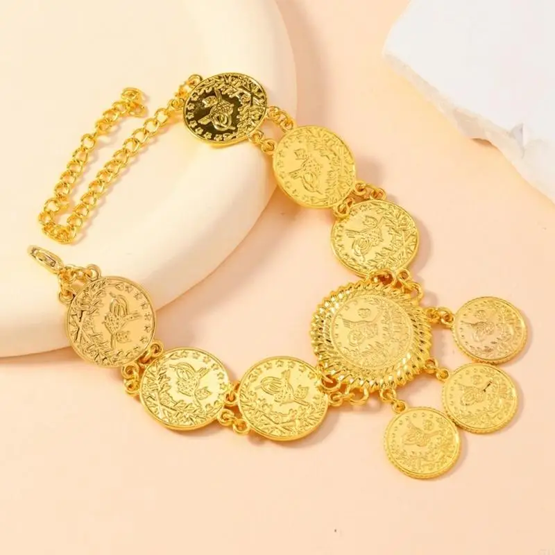 Fashionable Vintage Anklet Coin Ankle Bracelet Adjustable Feet Chain Leg Ankle Bracelet Alloy Texture for Feet C71A