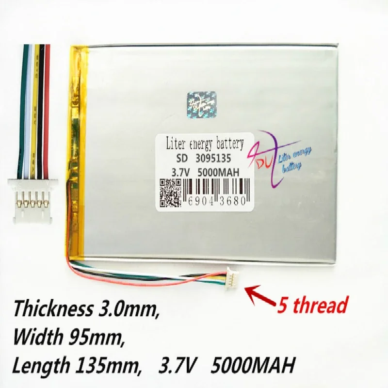 

5 thread 3095135 3.7V 5000mAH NTC Polymer lithium ion / Li-ion battery for tablet pc,,cell phone,speaker,power bank
