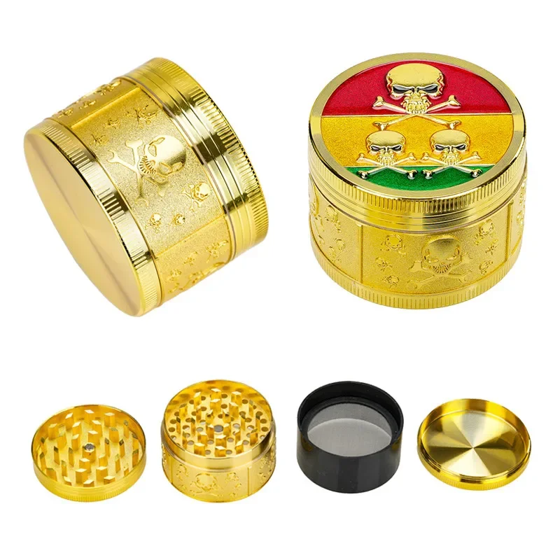 52mm Golden Skull Style Metal Smoke Grinder Kitchen Small Tool Christmas Gift Grinder