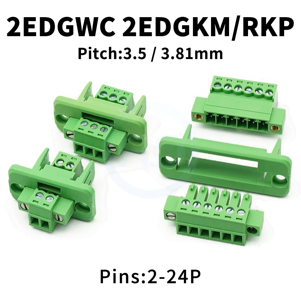 

(5 Sets) KF 2EDGWC + 2EDGKM + 2EDGRKP 3.5mm / 3.81mm 15EDGWC 3.5 / 3.81 Solderless Bulkhead Fixing Panel Plug with Flange 2~24P