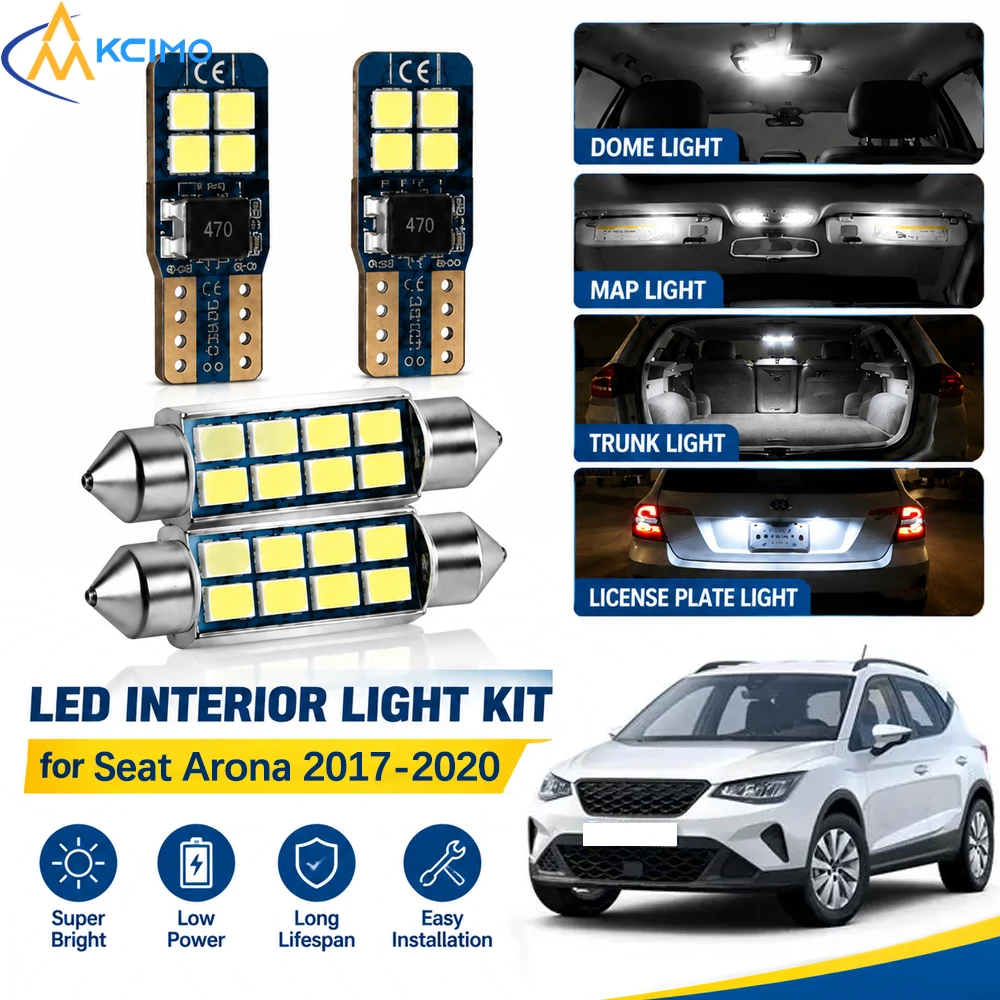 For Seat Arona 2017-2020 Canbus Interior LED Light Kit, 6000K Dome Vanity Reading Lamps, Error‑Free Easy Installation