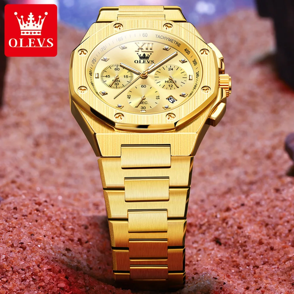 ساعة كوارتز متعددة الوظائف من الفولاذ المقاوم للصدأ OLEVS للرجال، ساعة يد كرونوغراف للتاريخ التلقائي، ساعات رجالي أصلية فاخرة من أفضل العلامات التجارية