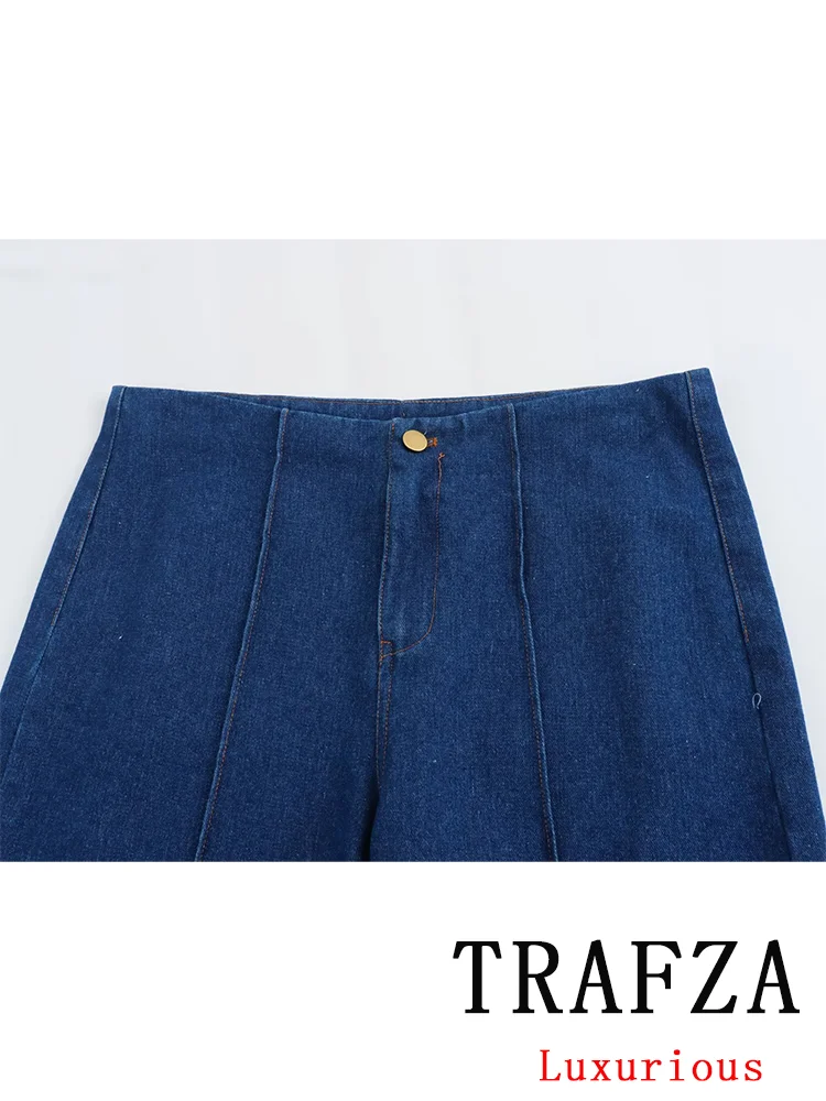 TRAFZA Vintage Casual Chic donna abito da Cowboy o-collo monopetto giacche larghe pantaloni lunghi moda 2024 abiti estivi in Denim