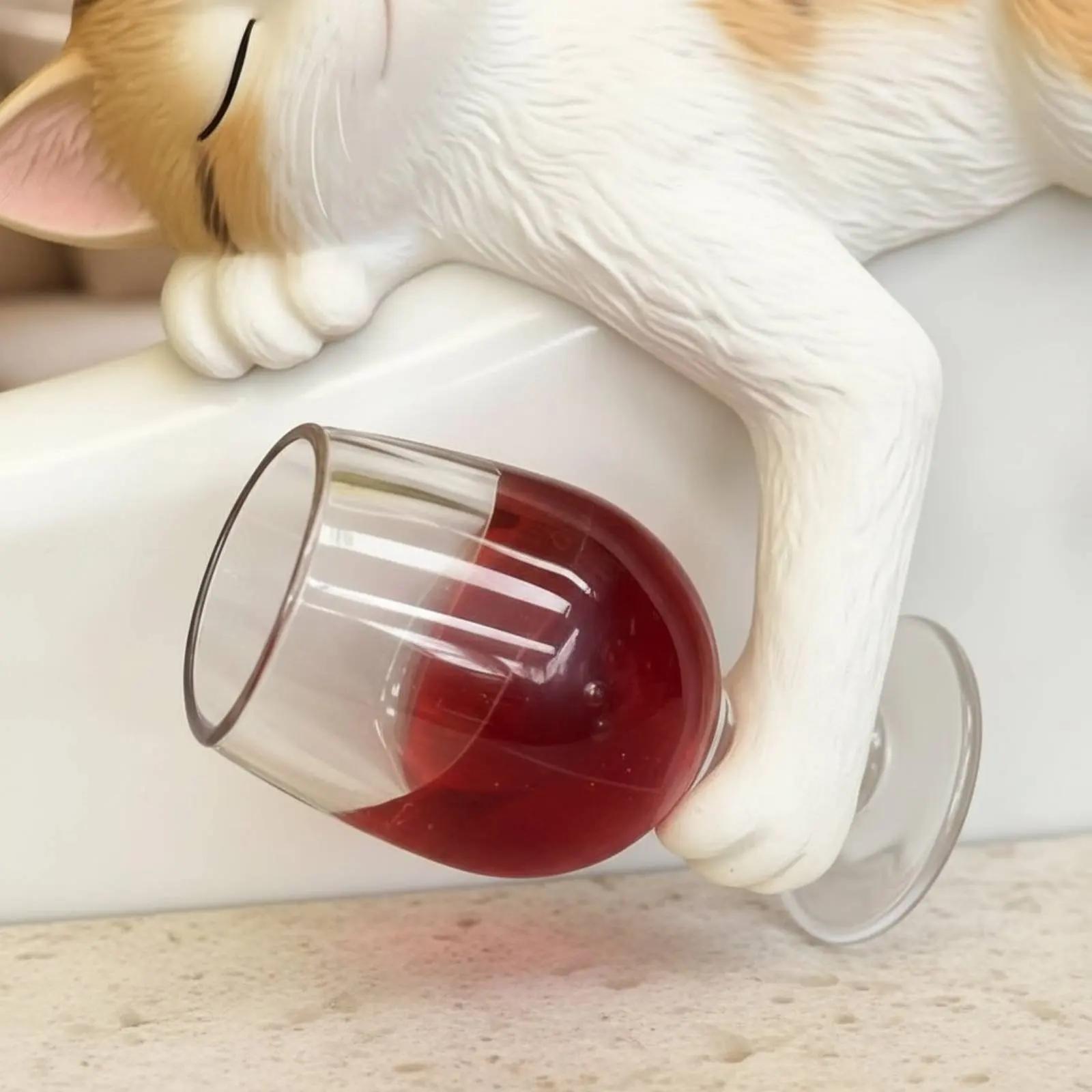 Feline Wine Figurine Gift Idea Resin Feline Decoration Home Decor Realistic Hand-Painted for Patio