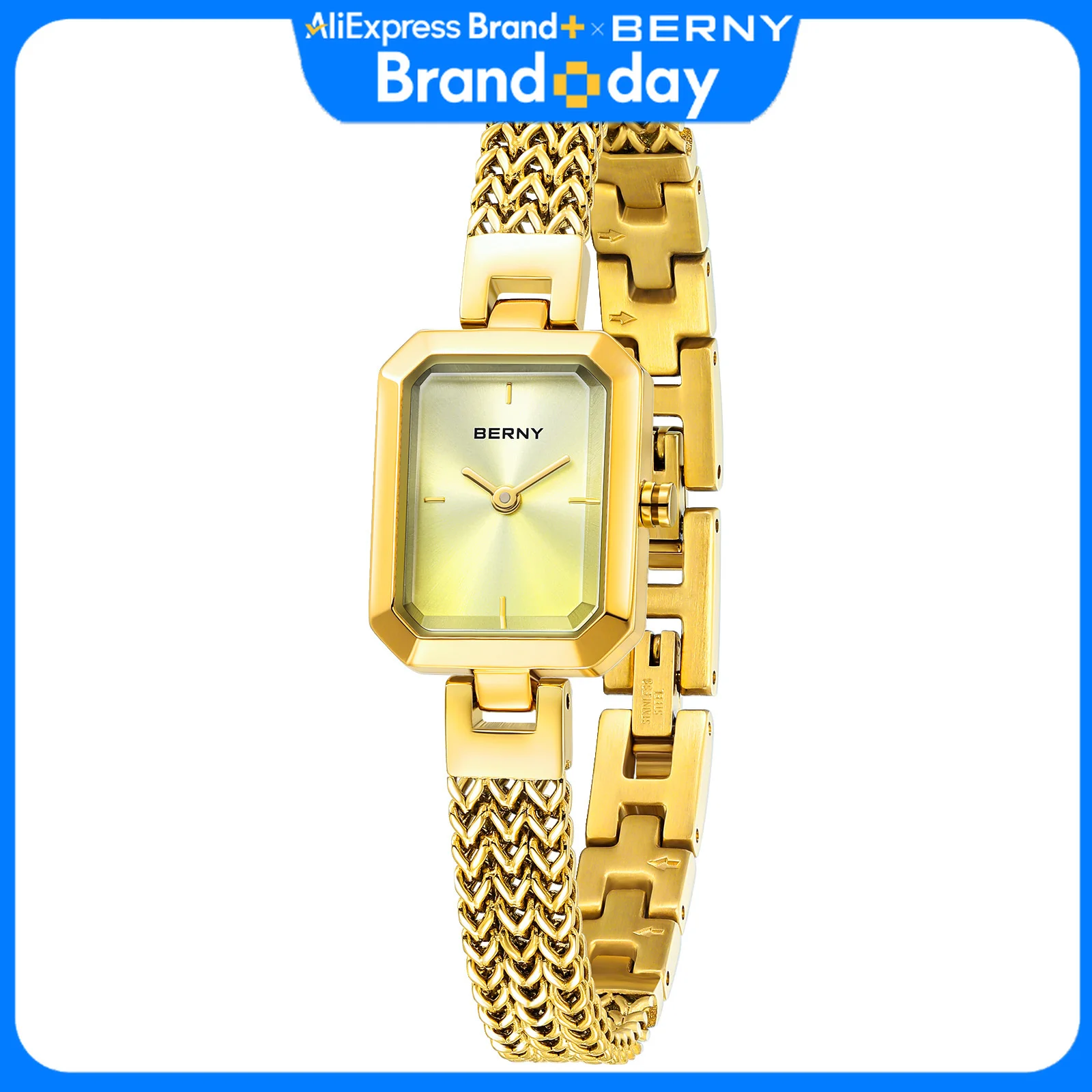 BERNY Gold Watch for Women Mini Square Exquisite Versatile Ladies Watch Luxury Fashion Jewelry Bracelet Wristwatch for Women