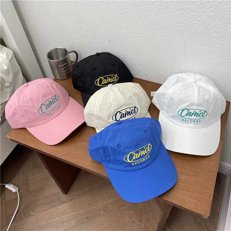 

Baseball Cap New Color Embroidery Pink with Letters Curved Brim Thin Peaked Cap