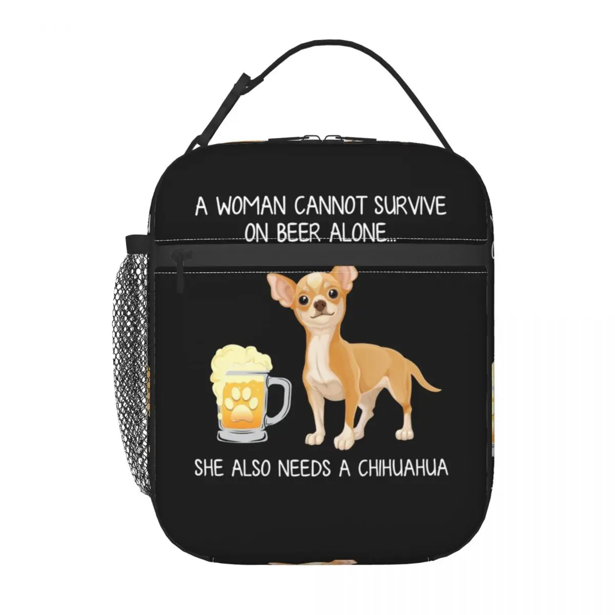 Lancheira personalizada chihuahua, mãe e cerveja, cachorro engraçado, homens, mulheres, refrigerador, lancheira com isolamento térmico para estudantes, escola