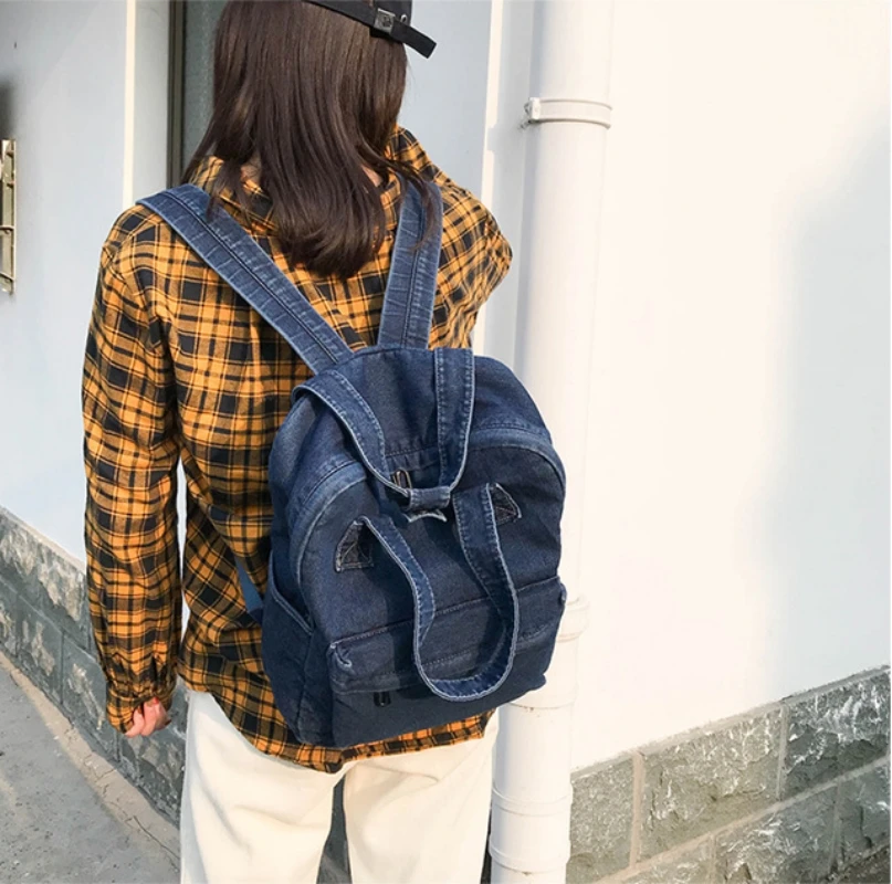 Personalized Name Handheld Denim Bag Student Denim Backpack Fashion Casual Student Gift Computer Backpack