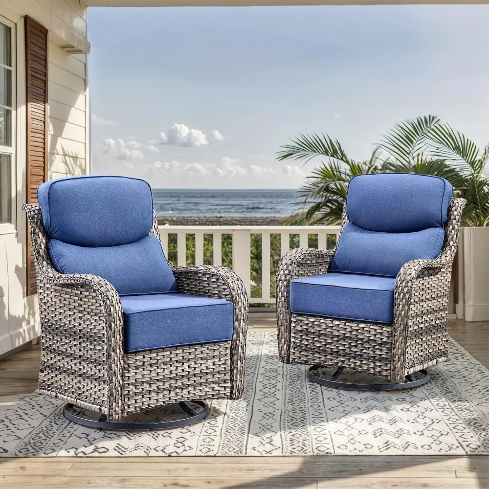 

Outdoor Patio Wicker Swivel Rocker Chairs Set of 2 with 6-Inch Thick Cushion High Back Wicker Conversation Set for Porch Balcon