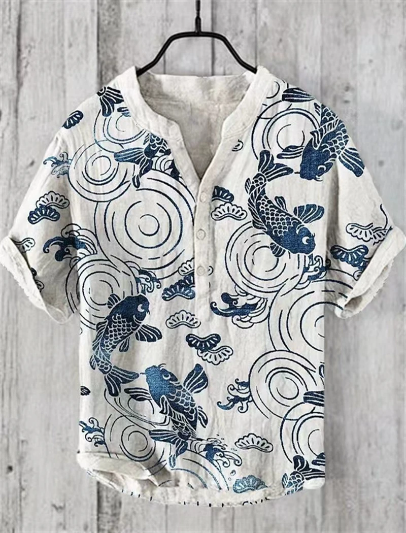 Camisas estampadas de Estilo Hawaiano para hombre y mujer, camisa con estampado de peces, estación independiente, primavera y verano, 2024