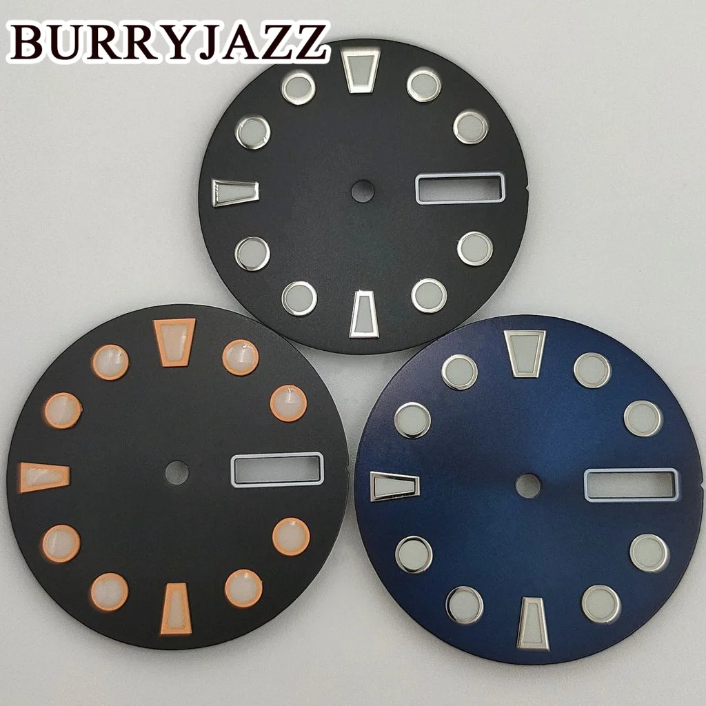 BURRYJAZZ 29 мм без логотипа NH36, циферблаты для часов, черный, синий циферблат, зеленый, светящийся, подходит для часов 3,8, 4,2, корона