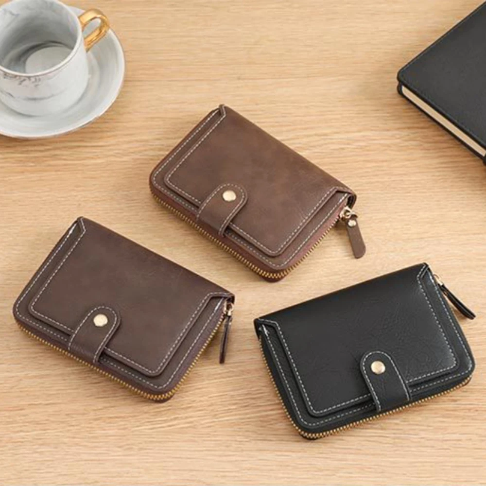 

Black Card Holder Buckle Wallet Zipper Wallet for Gift For Men Everyday Use Birthday Gift