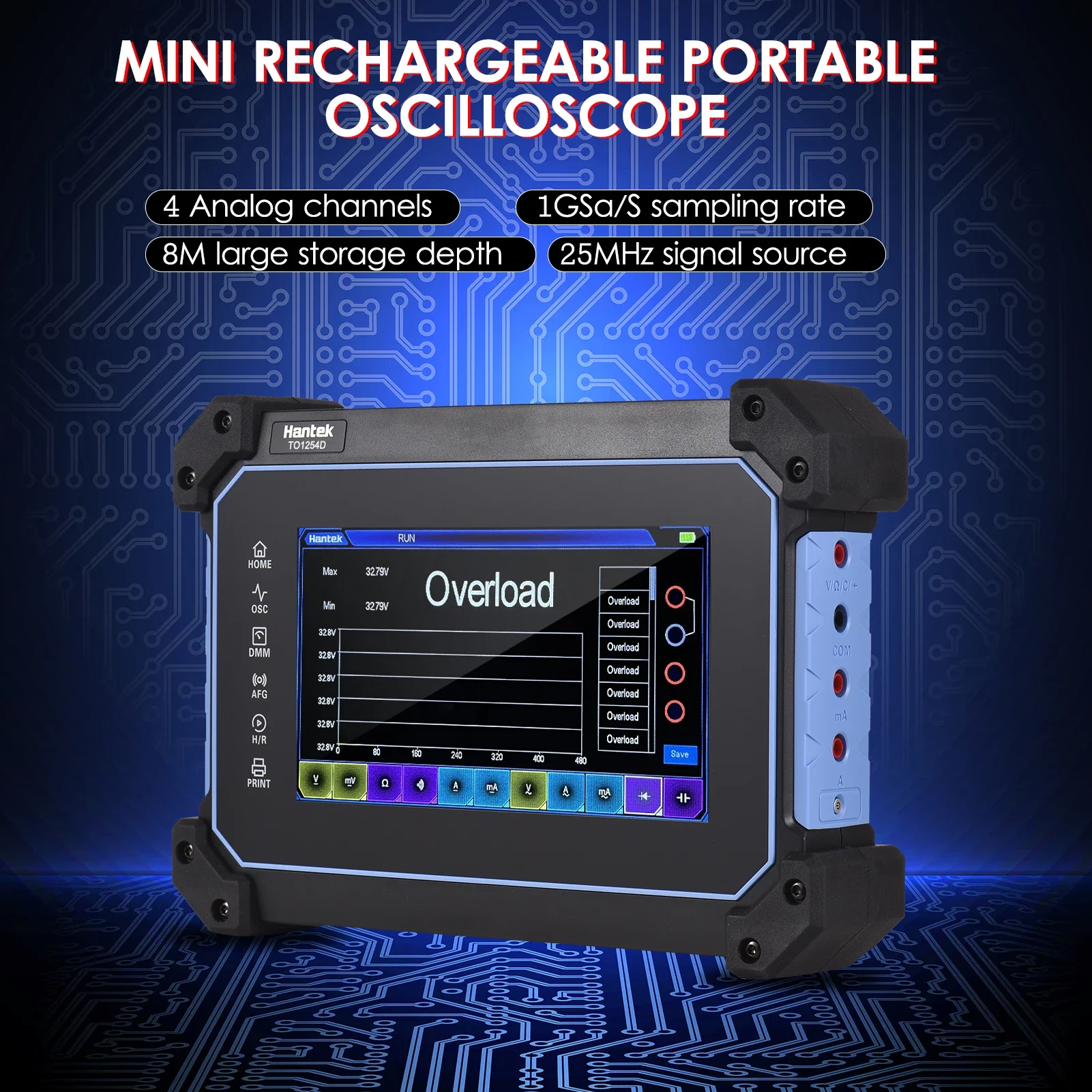 

Hantek TO1154D Oscilloscope Multimeter 4-Channel 150MHz Bandwidth 1GSa/S Sampling Rate 25MHz Signal Source 7inch TFT LCD Dispaly