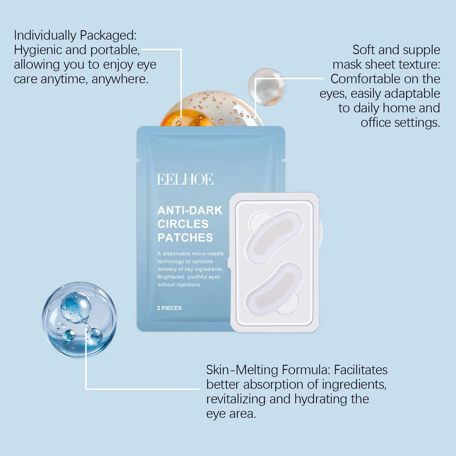 EELHOE Hydrating Eye Mask Patch, Moisturizing Under Eye Gel Patches for Dark Circles Puffiness, Gentle Daily Eye Skin Care