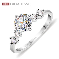 GIGAJEWE New Style Moissanite1.0ct 6.5mm NovaColor VVS1 Round Cut Diamond Test Passed 18K Gold Plated 925 Silver Ring Girl Gift