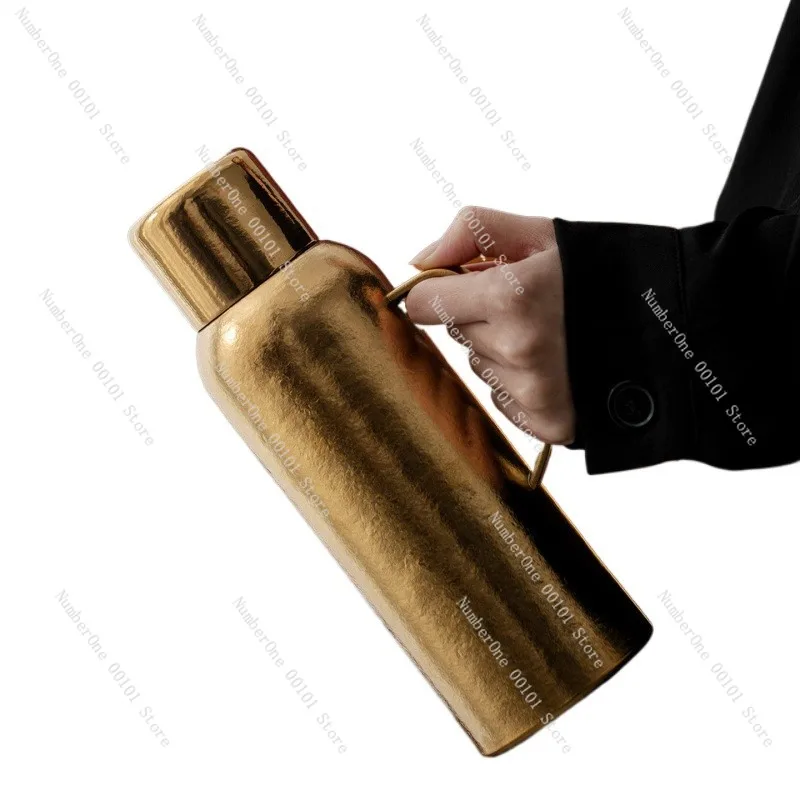 Luxury Gold Pure Titanium Insulated Tea Pot with Mechanical Watch Style Temperature Display Light Luxury Vacuum Flask Home