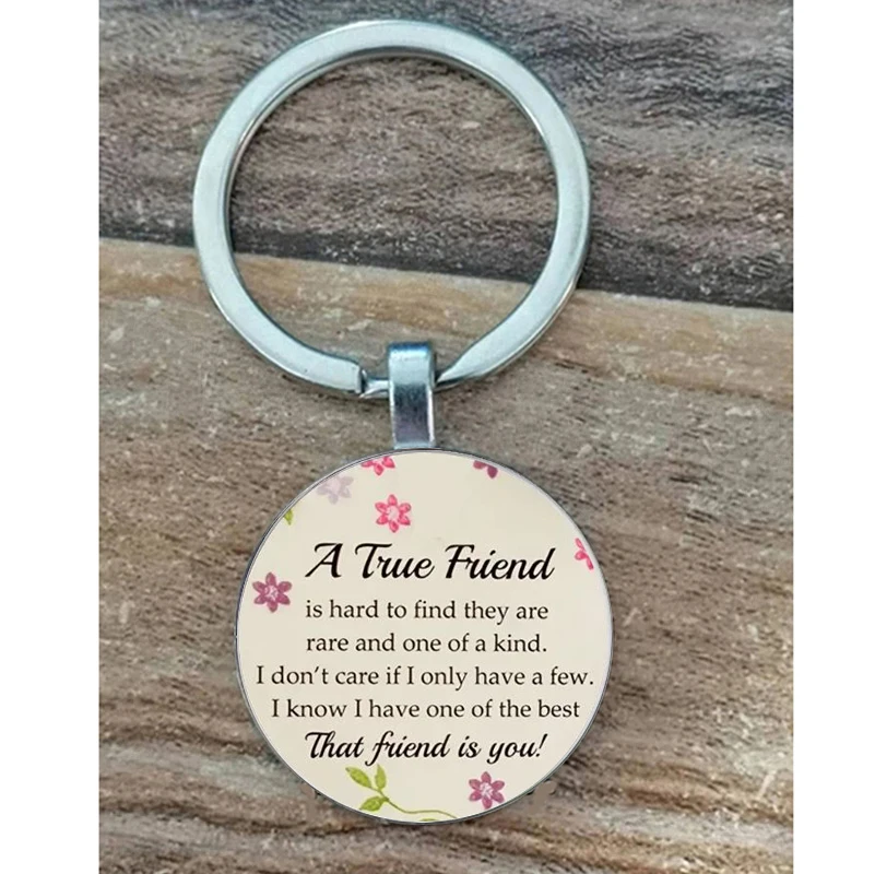 Friendship Inspirational Quotes Round Glass Keychain - Multi functional Gift for Wedding, Birthday, Home, Graduation | Durable M