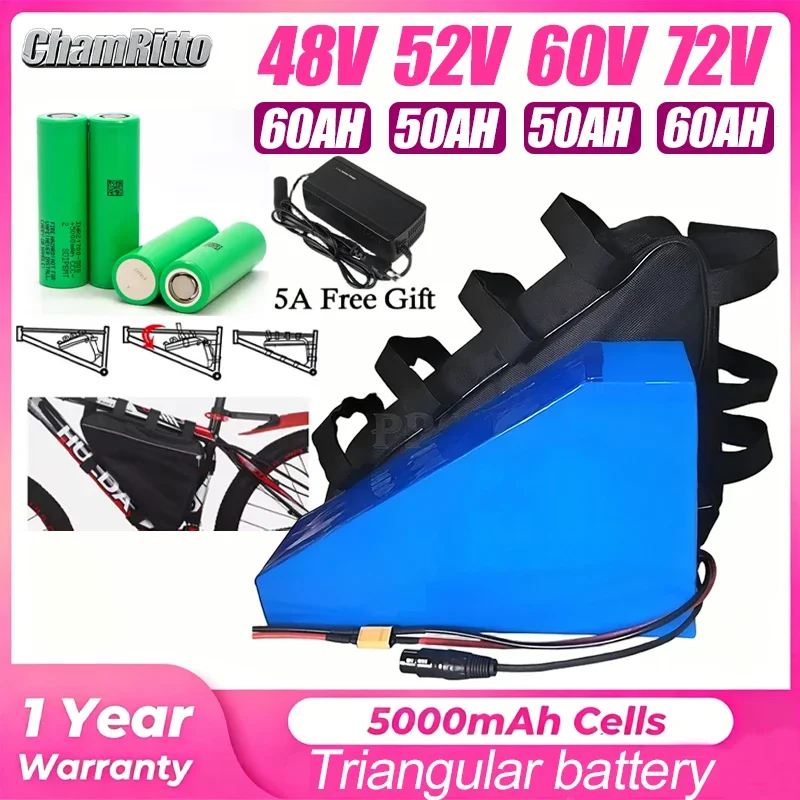 Triangle Rider 36 48V 60 52 72V 45ah 50 60ah Electric Bike Battery 2000w 3000w Electric Bike Set Bafang 20 25 30 35 40ah Battery