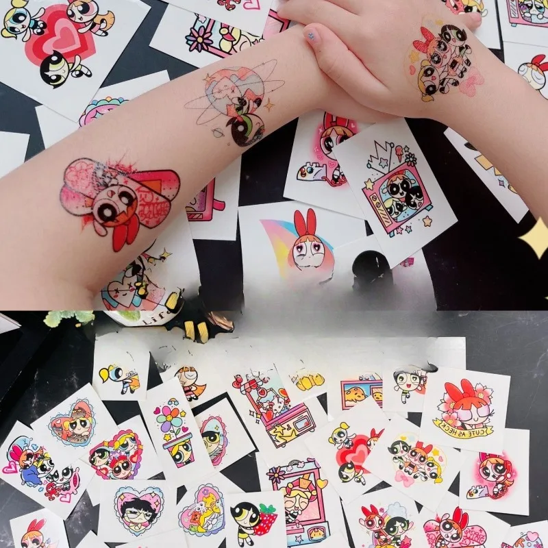 New Powerpuff Girl Tattoo Sticker Cute Cartoon Flower Arm Waterproof Simulation Ins Style Personalized Trendy Sticker Wholesale