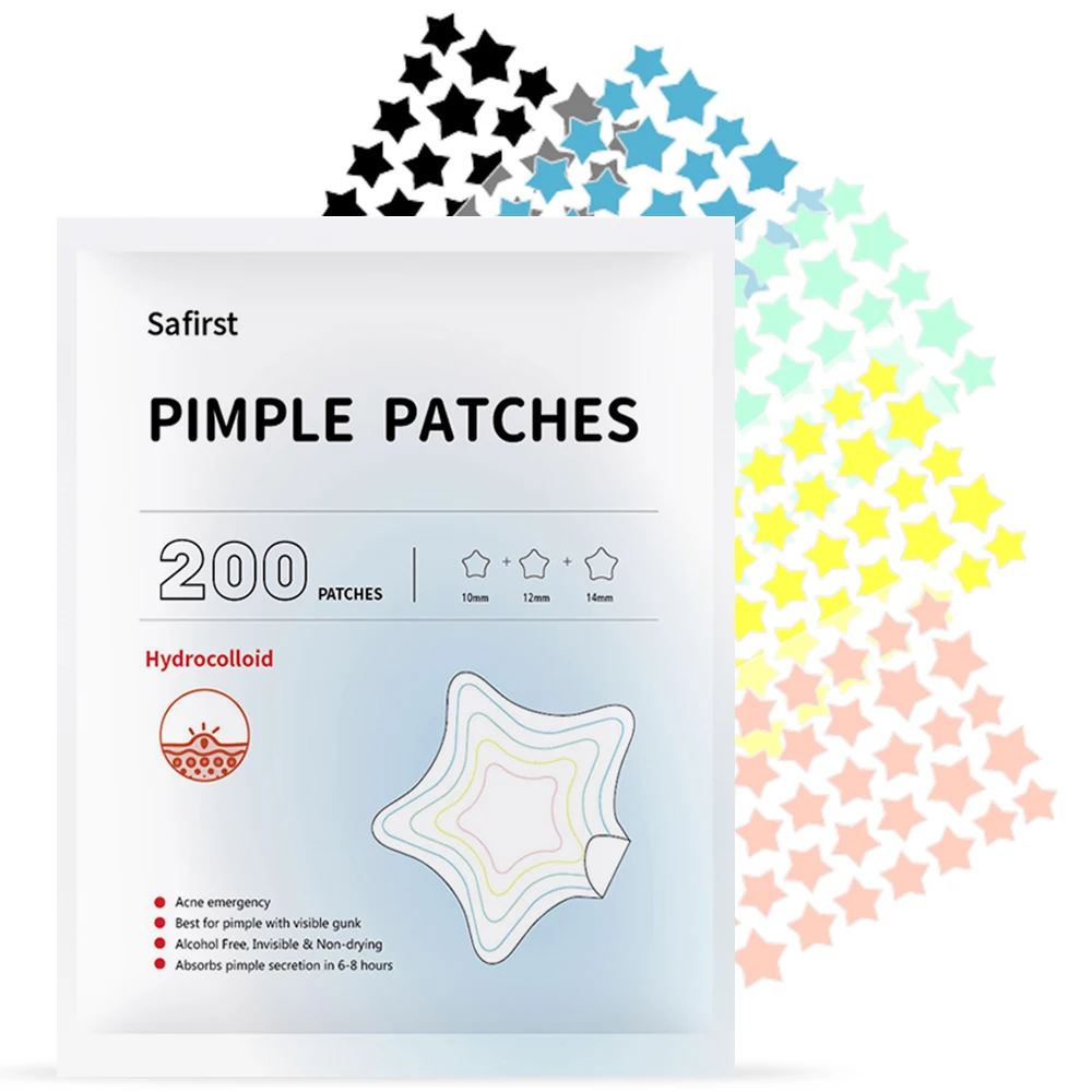 

200 Count Star Acne Patches 5 Color Hydrocolloid Pimple Patch Skin Care Stickers for Face Beauty Makeup