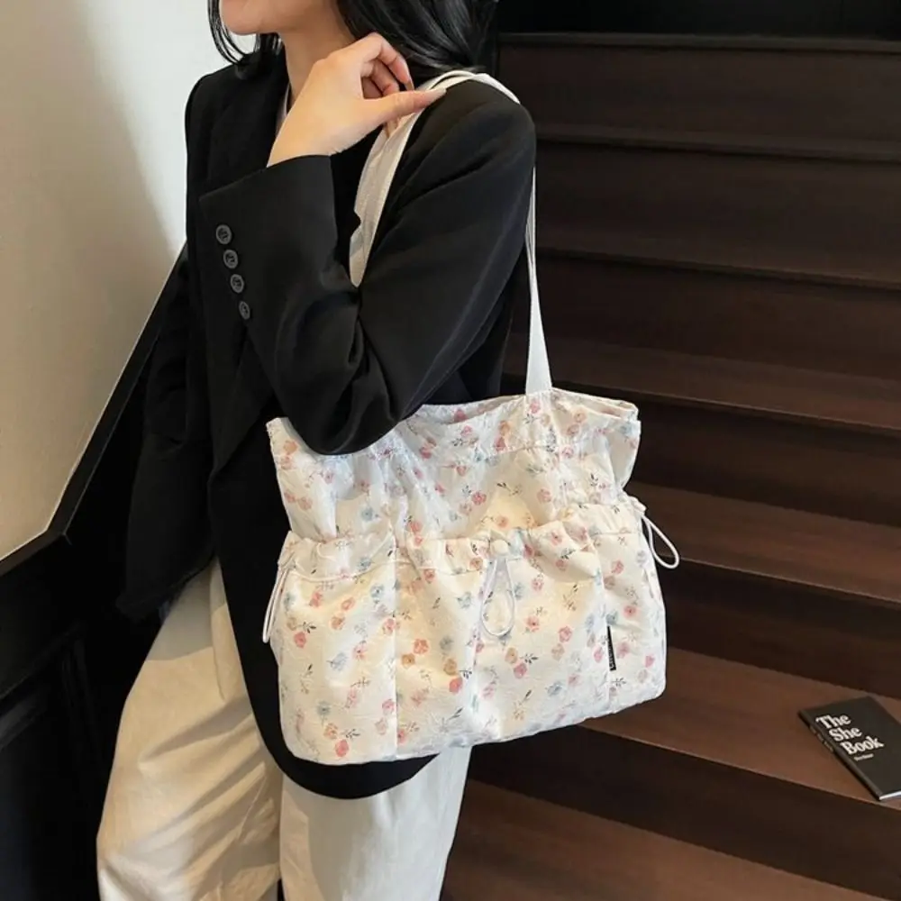 

Sweet Harajuku Aesthetic Handbag Korean Style Cloth Floral Tote Bag Grocery Bag Large Capacity Drawstring Shoulder Bag Shopping