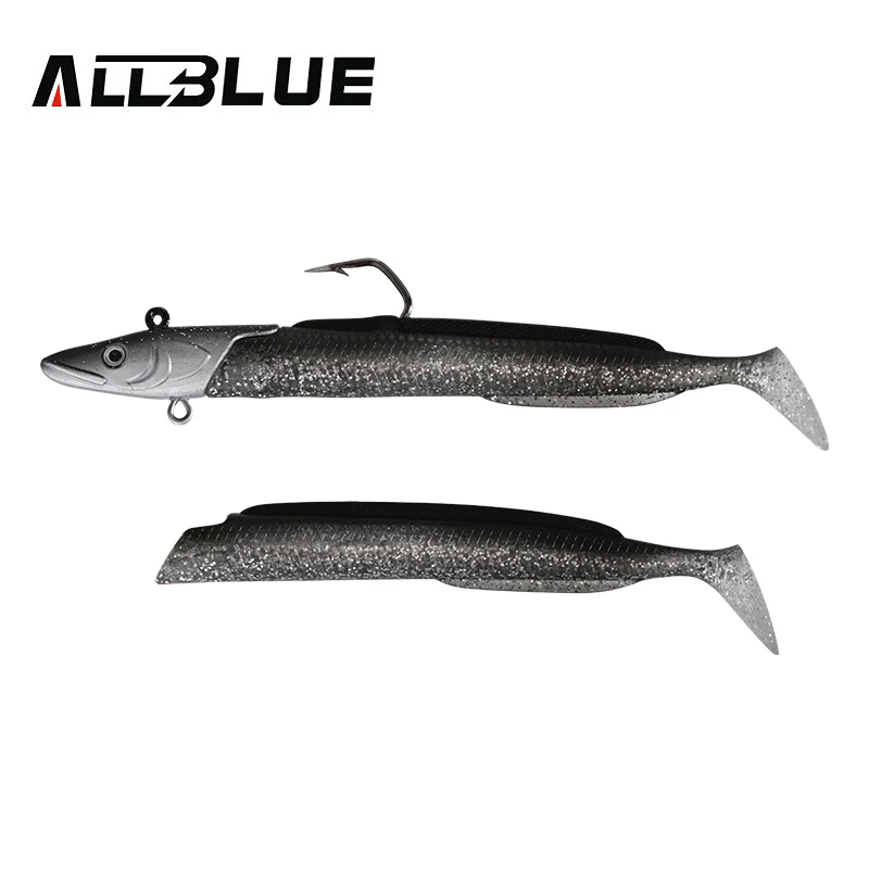 ALLBLUE Sandeels 12,5 cm 23g suave Anguila viva señuelo de pesca paleta cola Jig cabeza gancho vinílicos vibración cebo Artificial equipo de agua salada