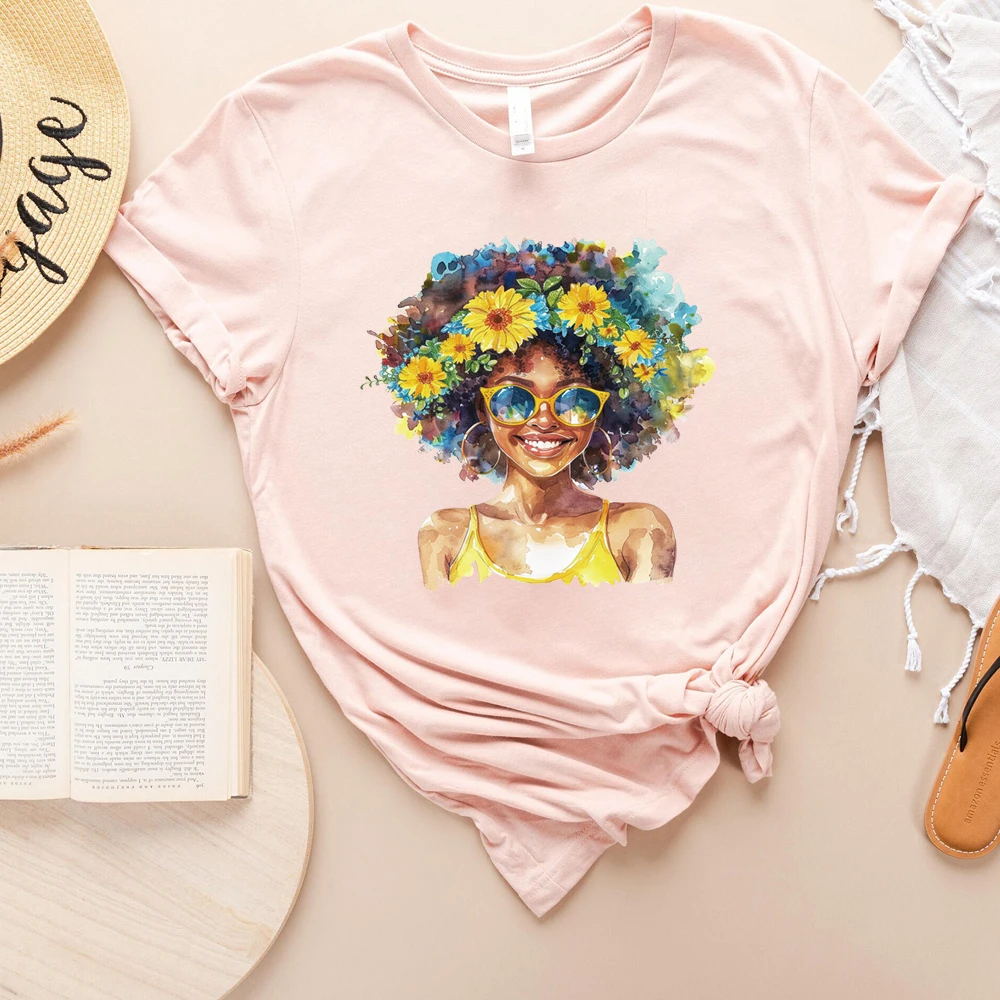 ملصق زهرة فتاة بطباعة ساخنة ، تصميم ملابس ذاتية الصنع ، طباعة نقل تي شيرت قابلة للغسل ، قابل للغسل