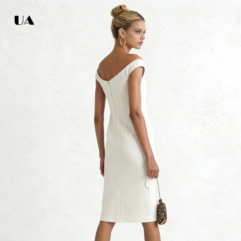 ULBYANRY-vestido de fiesta sencillo hasta la rodilla con hombros descubiertos, vestido de noche liso con cuello de corazón para mujer, vestido de fiesta personalizado