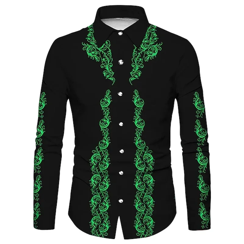 2023 New Luxury Fashion Men\'s Single-breasted Shirt Casual Western Flower Print Long Sleeve Shirt Men\'s Hawaiian Party Cardigan