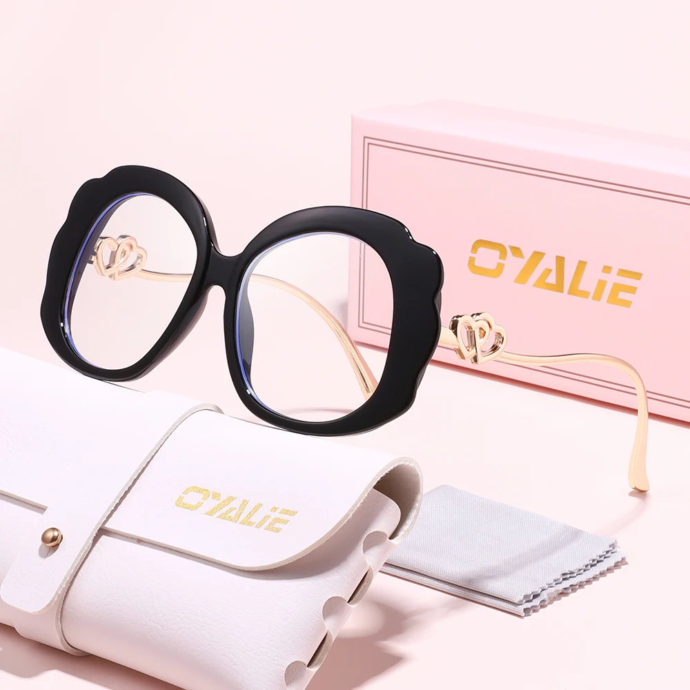 نظارات Oyalei العصرية ذات الإطار الدائري الكبير، تصميم دائري كبير الحجم مع شكل بتلة فريدة وكسر الشعور الأحادي للنظارات التقليدية. مناسبة للأشخاص الذين تتبعون الأنماط الحلوة.