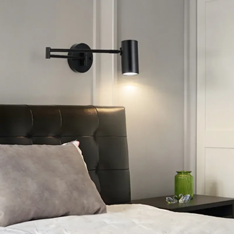 Imagem -04 - Telescópica Rocker Led Wall Lamps Swing Arm Braço Longo Sconce Luzes Internas com Interruptor para Decoração de Cabeceira