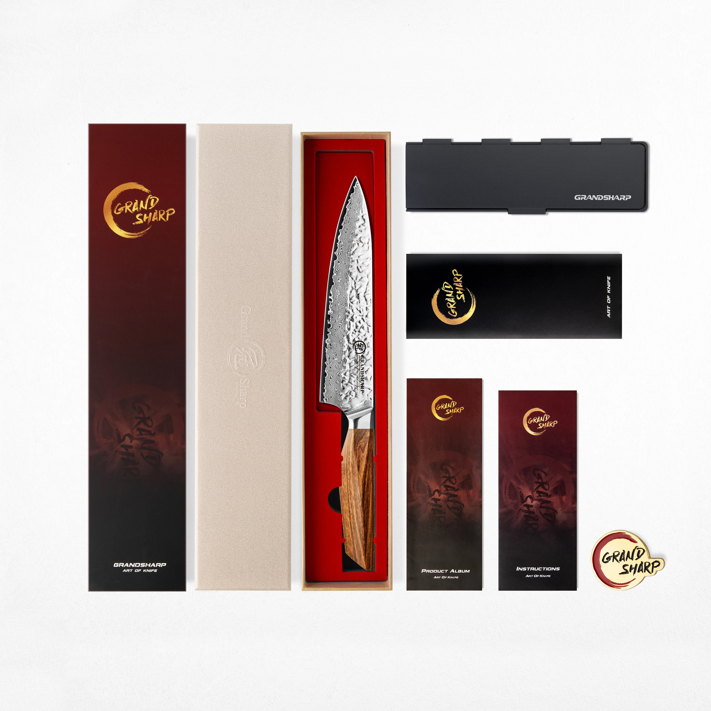 

Grandsharp 8-дюймовый нож шеф-повара из дамасской стали 67 слоев Aus-10 Африка с ручкой из розового дерева Острый кухонный нож Лучший подарок для курей