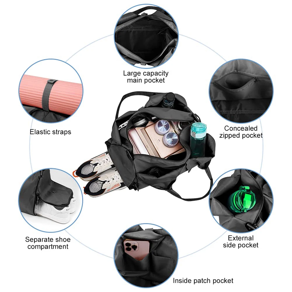 اليوغا حصيرة حقيبة قاعة رياضة للنساء مقصورة الأحذية المستقلة حقائب السفر اللياقة البدنية حمل حقيبة سعة كبيرة حقيبة كتف السباحة