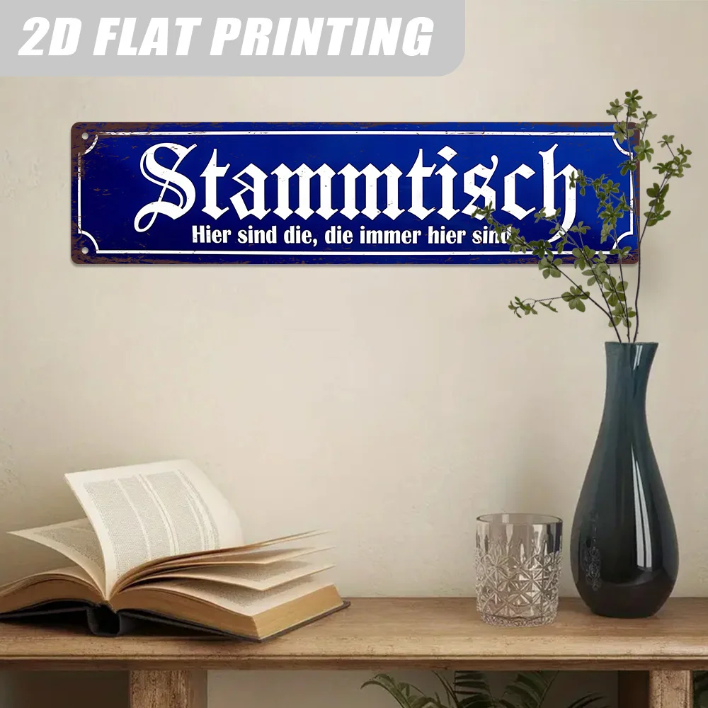 1pc Vintage Aluminum Aluminum Sign, Stammtisch German Quote Wall Art, Blue Retro Pub Decor for Lounge, Dining Room