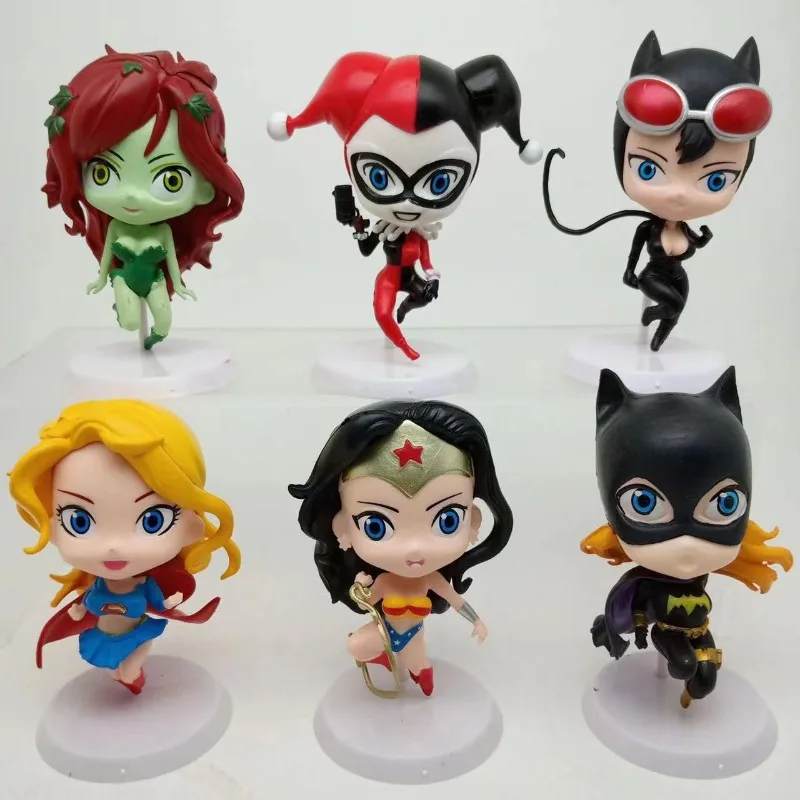 

6piece set Hot toys Marvel DC Anime Wonder Woman Harley Quinn Catwoman Handmade doll model desktop decorations Children Toy gift